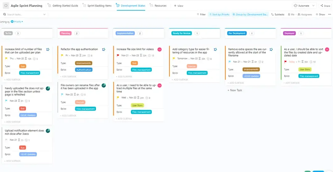 Modèle de planification agile de sprint ClickUp