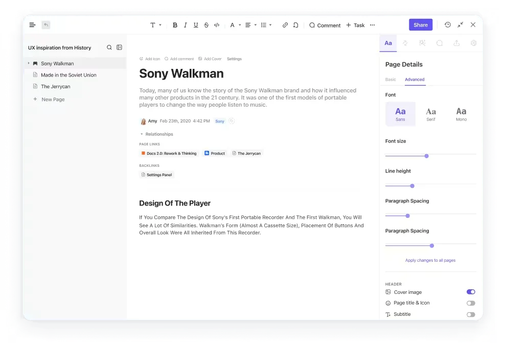 ClickUp Docs : simplifiez la gestion des produits et alignez-la sur la stratégie de l'entreprise.