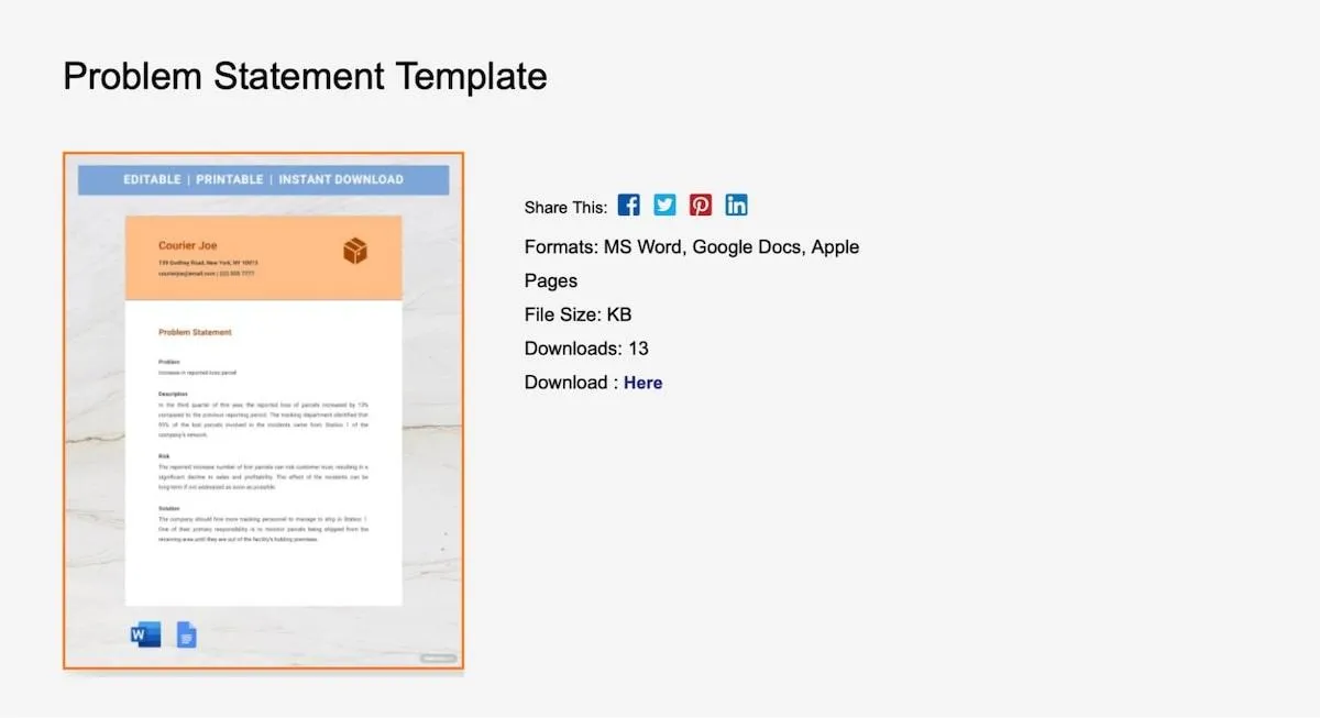 Modèles d'énoncé de problème par Sample.net