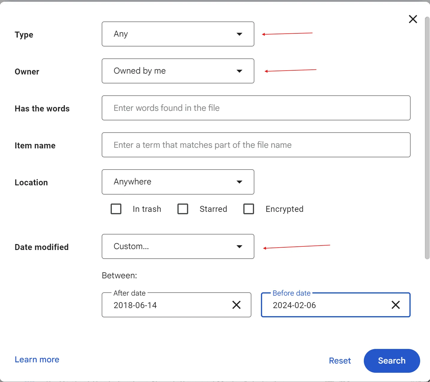 Chọn từ nhiều tiêu chí để tìm tệp cụ thể trên Google Drive