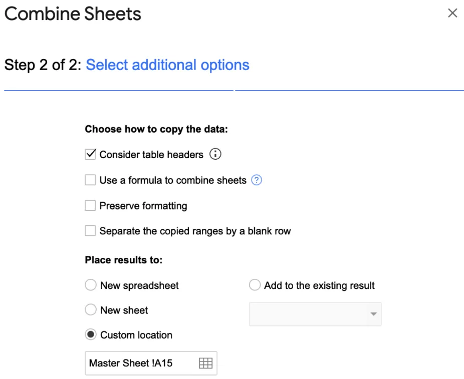 Langkah 2: Gunakan add-on 'Combine Sheets' di Google Sheets
