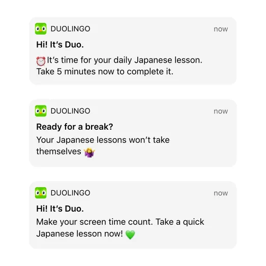 مثال على صوت العلامة التجارية لـ Duolingo