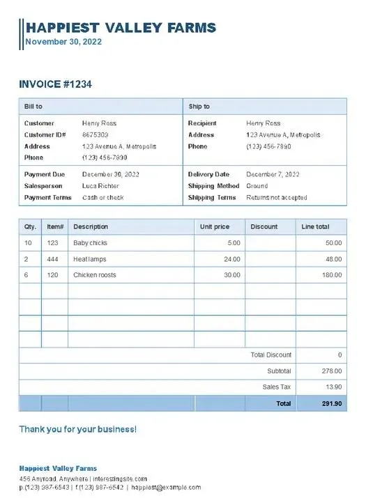 Plantilla de factura de venta comercial de Microsoft: plantilla de factura de venta en Word.
