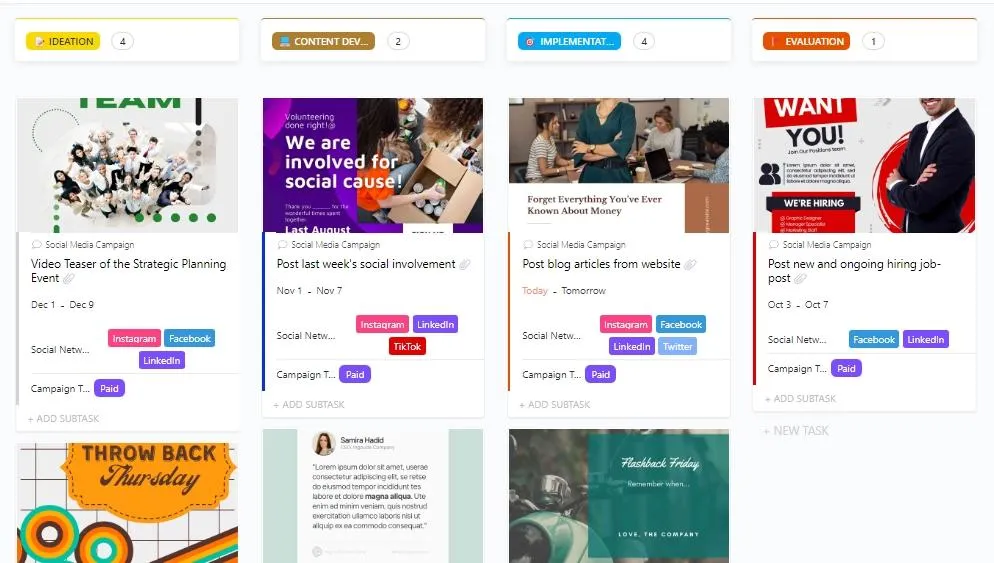 Modèle de campagne sur les réseaux sociaux par ClickUp