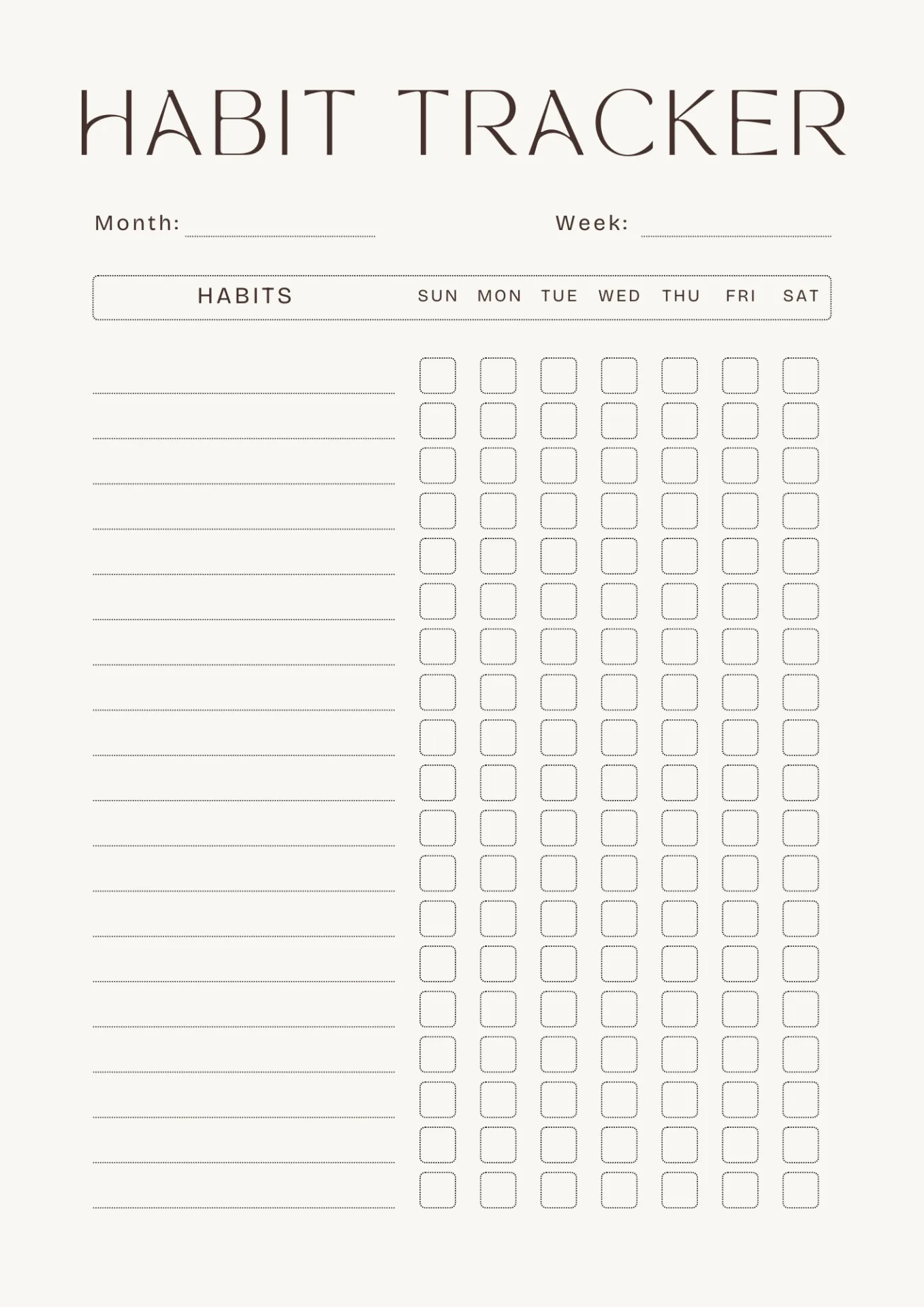 Beige minimalistische sjabloon voor gewoontetracker, A4-document