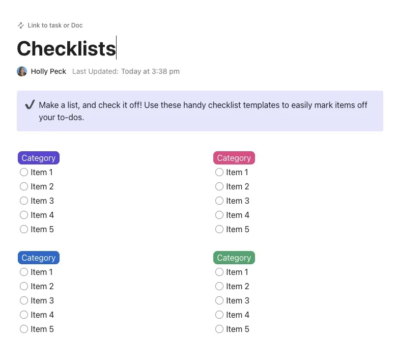 ClickUp-mall för checklistor
