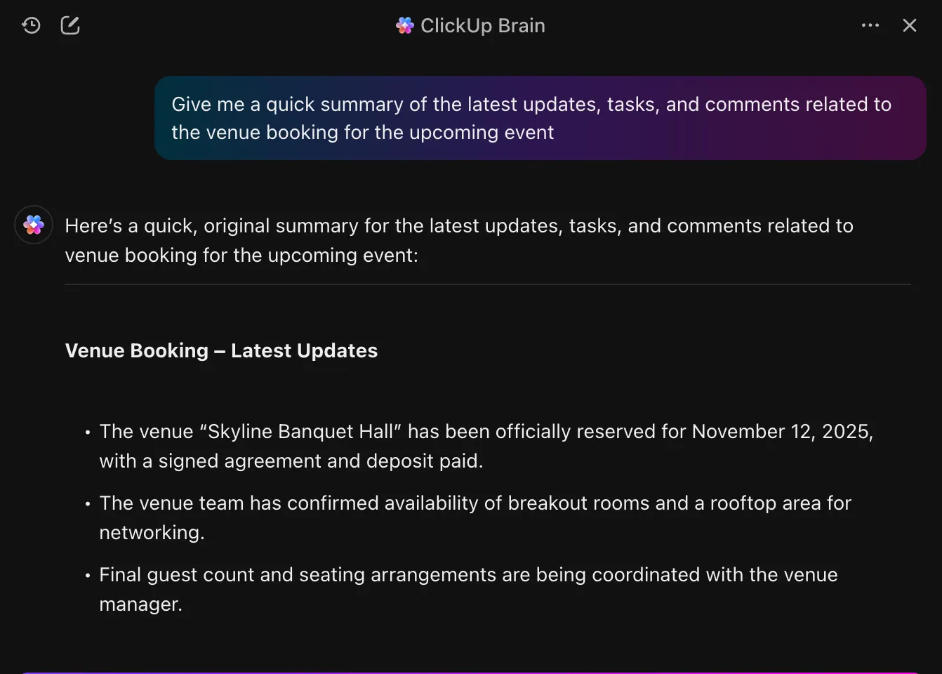 ClickUp Brain لإدارة الفعاليات