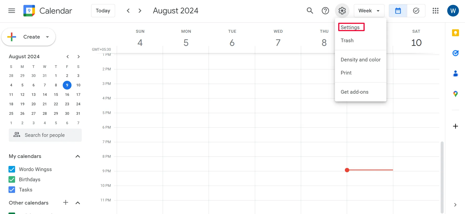 Accédez aux paramètres de Google Agenda.