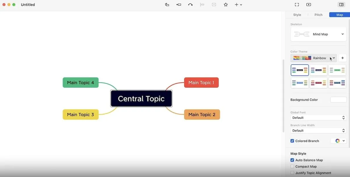 Alternative a Coggle: esempio di mappa mentale creata in Xmind