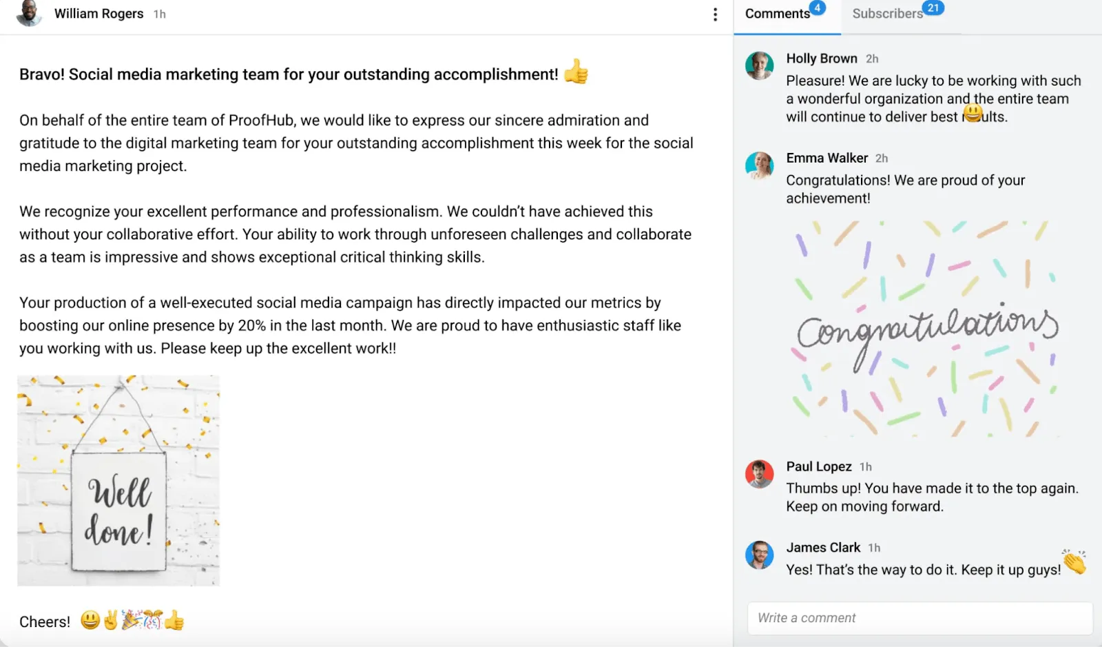 Fonctionnalité d'annonces ProofHub