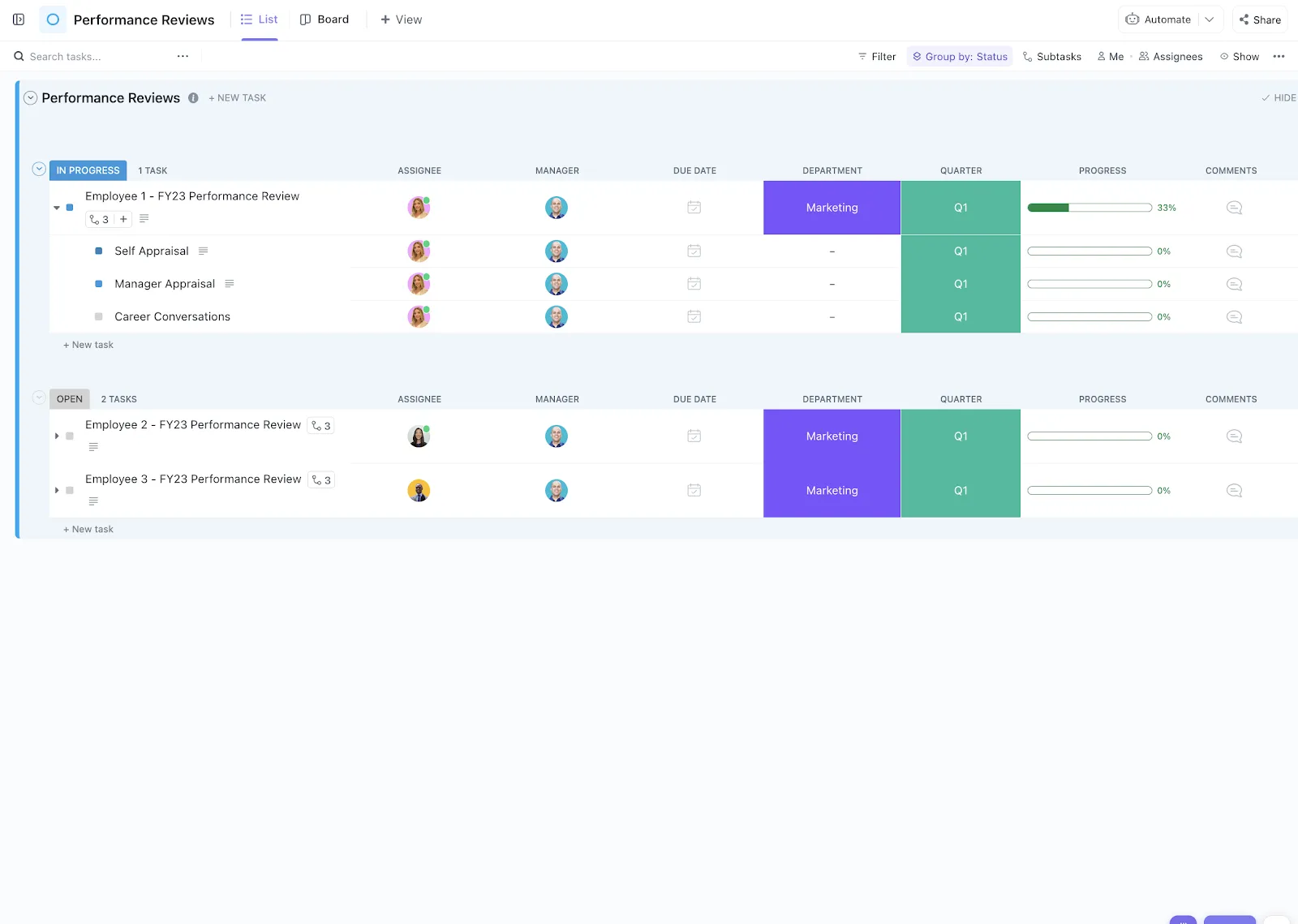 Modello completo di valutazione delle prestazioni ClickUp: modello di revisione semestrale