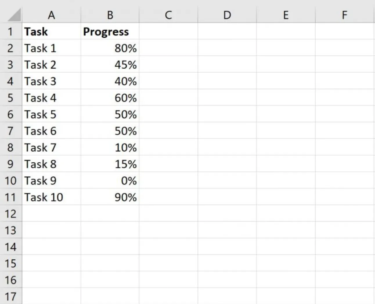 Saisissez vos données dans la barre de progression Excel.