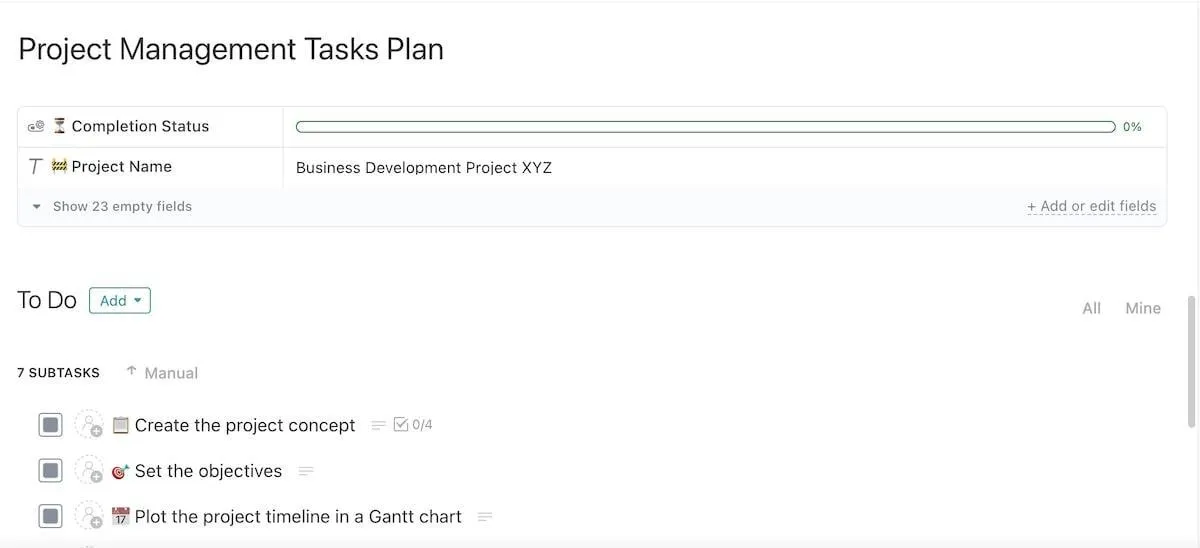 Assurez-vous que votre projet démarre sans encombre grâce au modèle de plan de tâches de gestion de projet de ClickUp