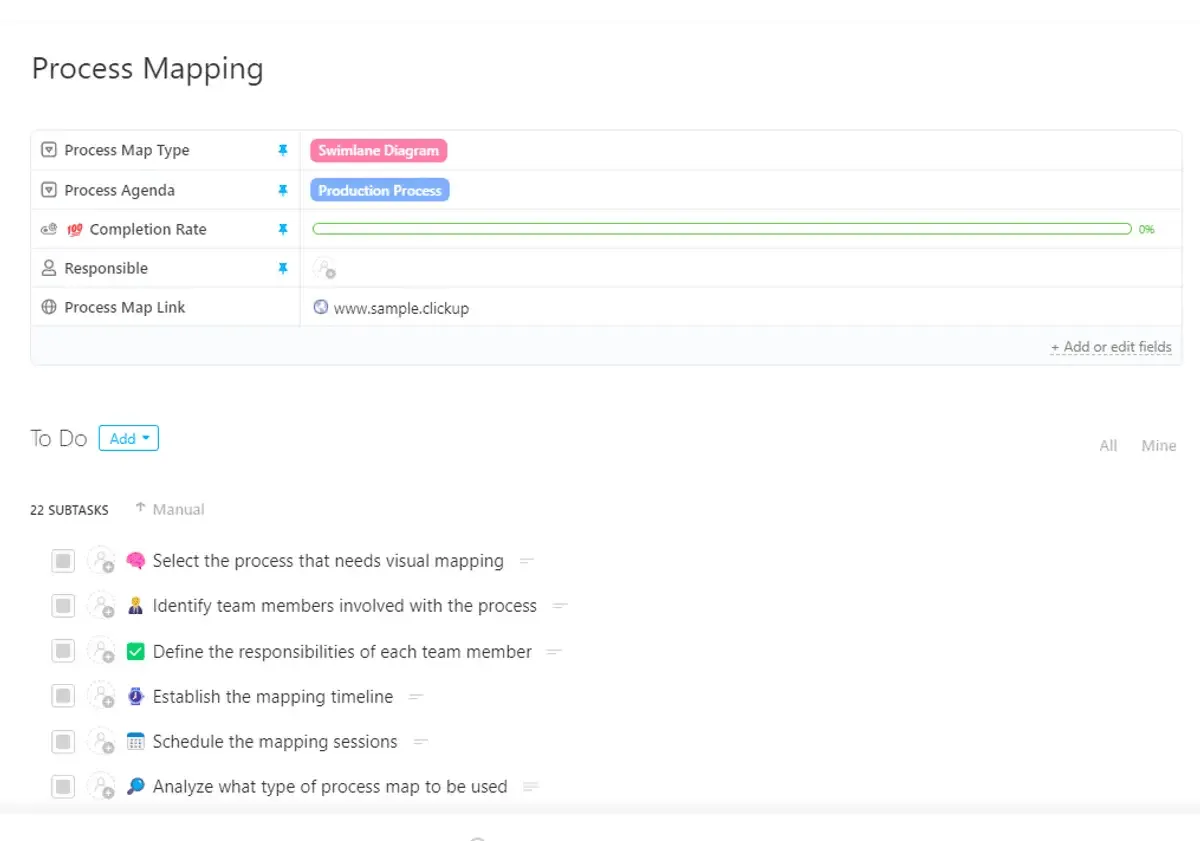 ClickUp's sjabloon voor procesmapping