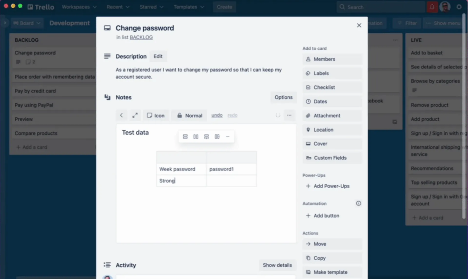 Trello-Notizen und Docs-Feature