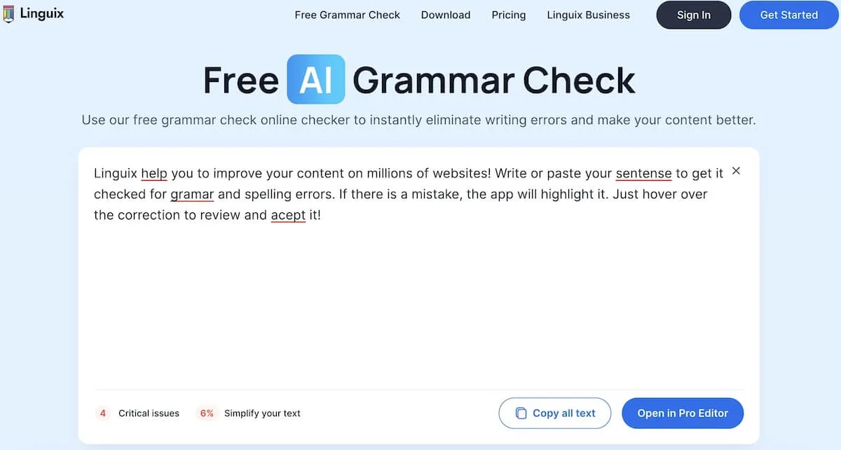 Corrector gramatical online de Linguix