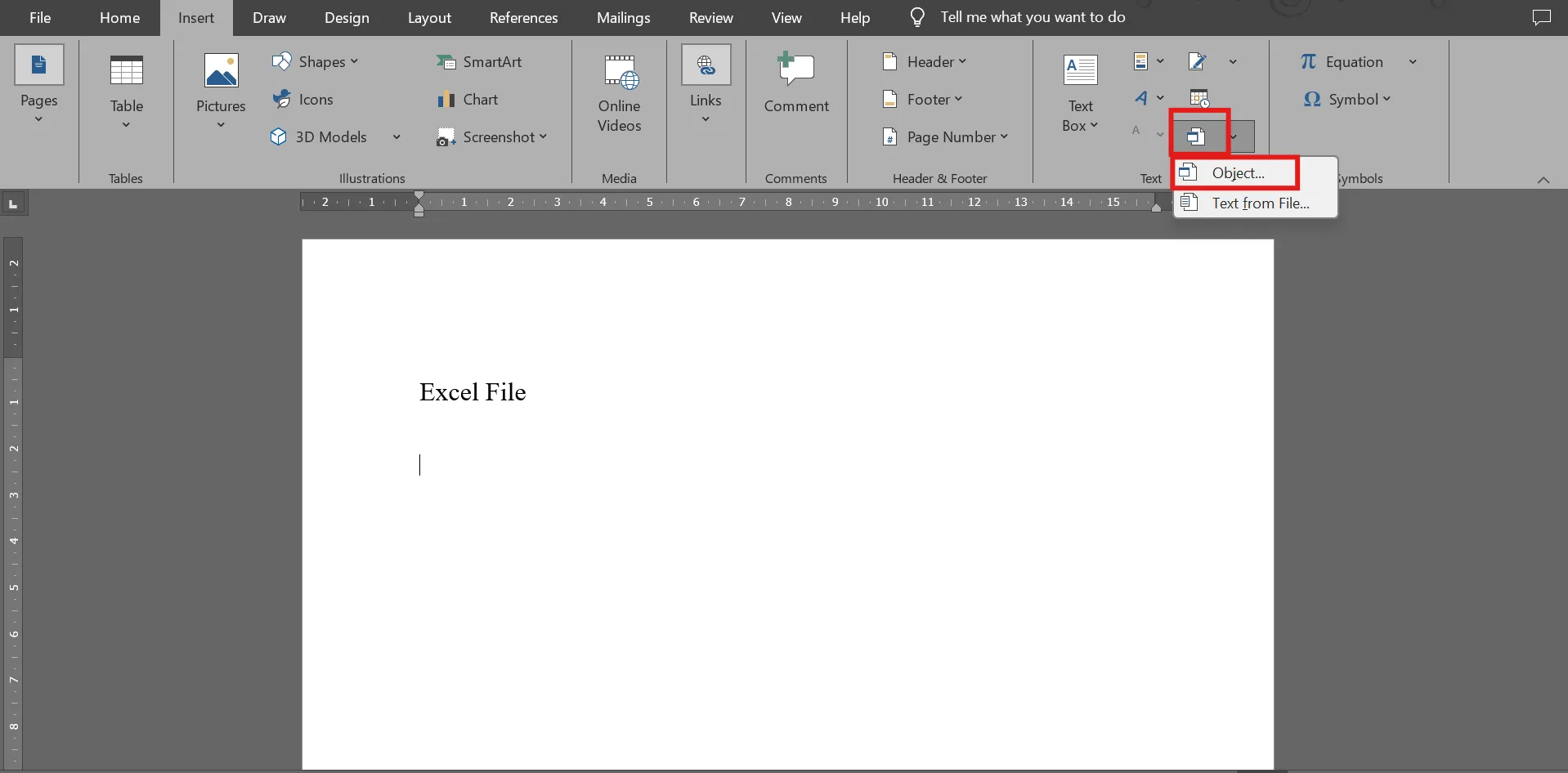 Haga clic en la pestaña Insertar: cómo insertar Excel en Word.