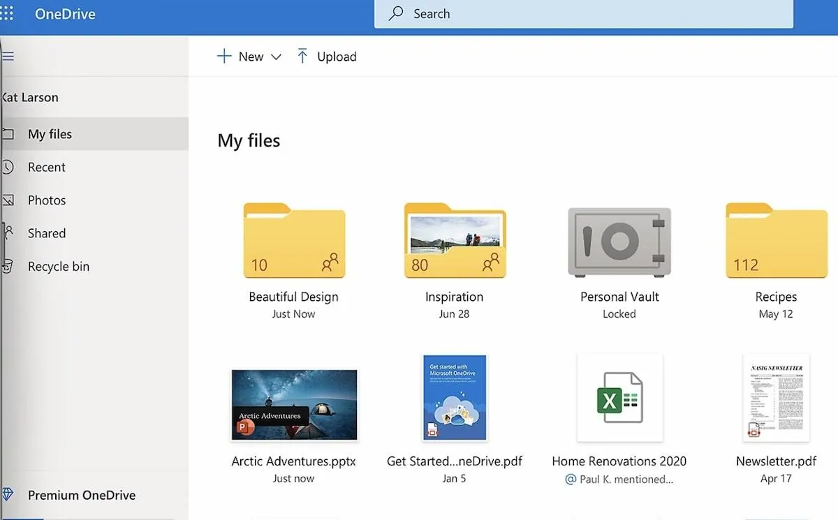 Alternative a Quip: screenshot dei file in Microsoft OneDrive