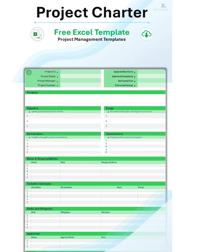Šablona Excel pro projektovou chartu od Excel X