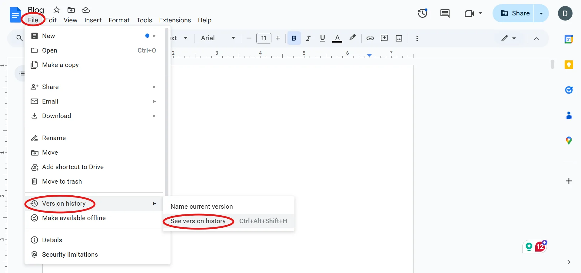 Memeriksa riwayat versi dari menu File
