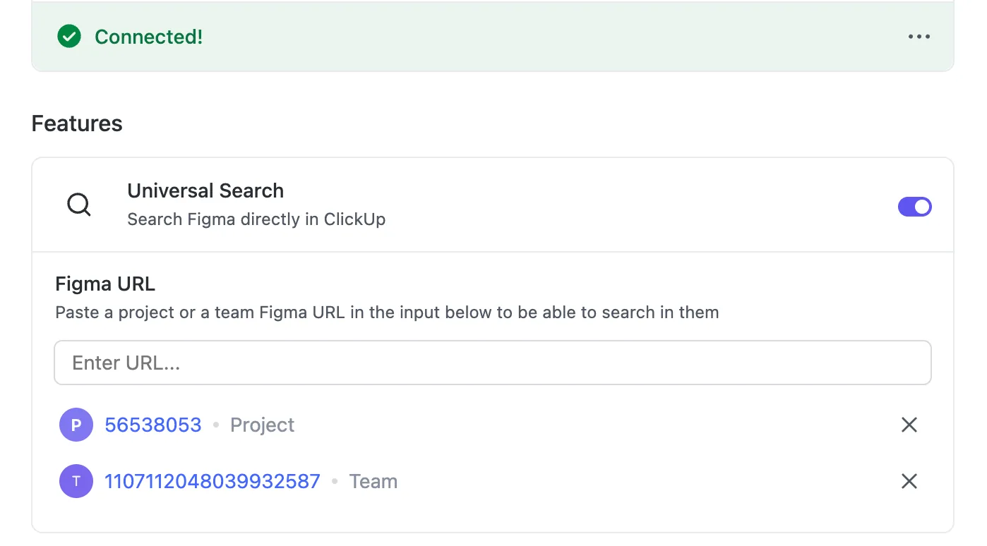 Collega i tuoi strumenti esterni alla tua area di lavoro utilizzando l'integrazione ClickUp e Figma.