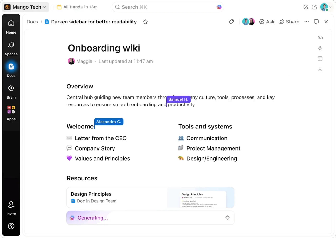 Conecte seus documentos ao resto do seu trabalho com o ClickUp Docs