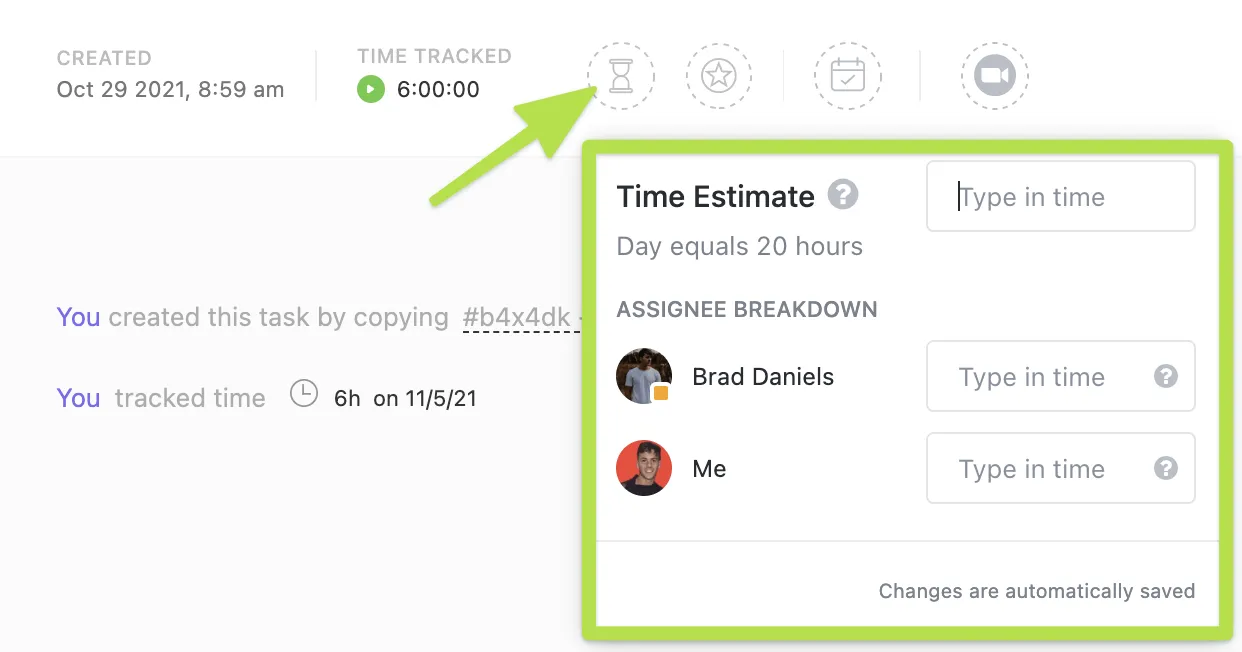 Estimativa de tempo do ClickUp para cálculo preciso dos pontos de história de Fibonacci