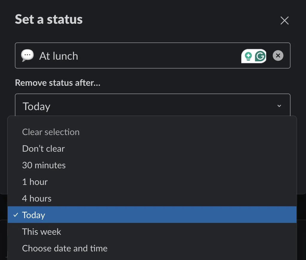 Chronomètre dans Slack