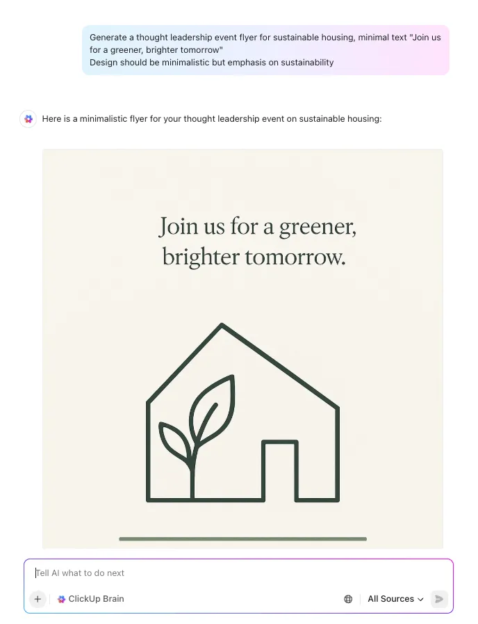 Genereer afbeeldingen en flyers met ClickUp Brain