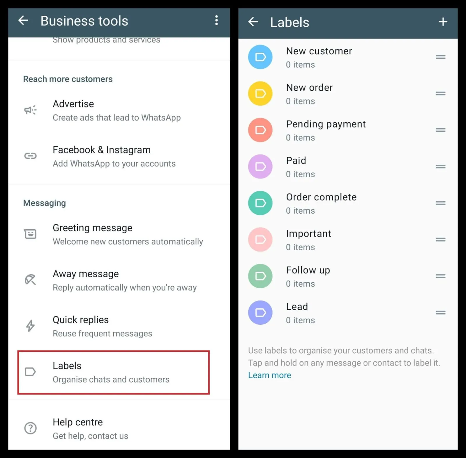 Správa chatů pomocí štítků v WhatsApp Business CRM