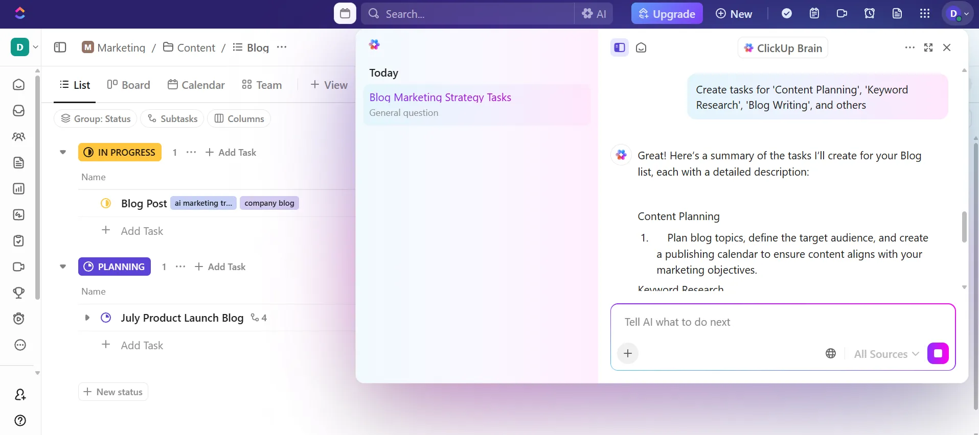 ClickUp内蔵のAIアシスタントを活用しよう