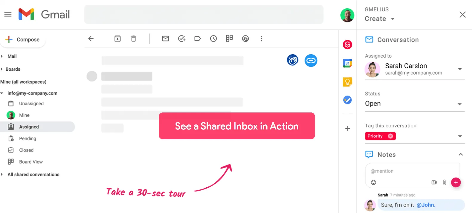 Software für gemeinsame Posteingänge: Gmelius in Gmail