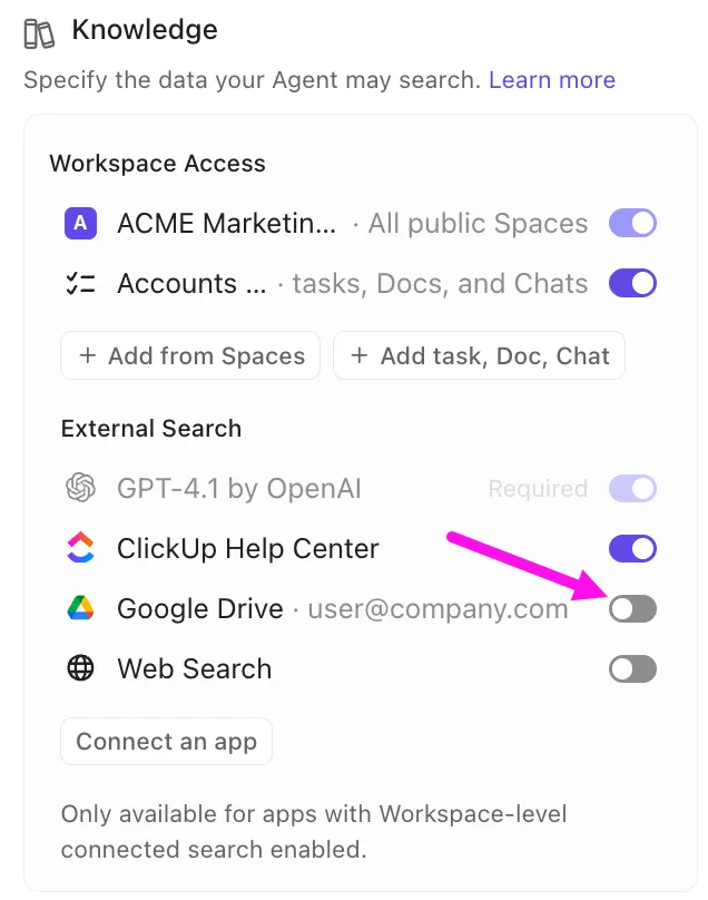 Limitar fontes para os agentes do ClickUp Autopilot