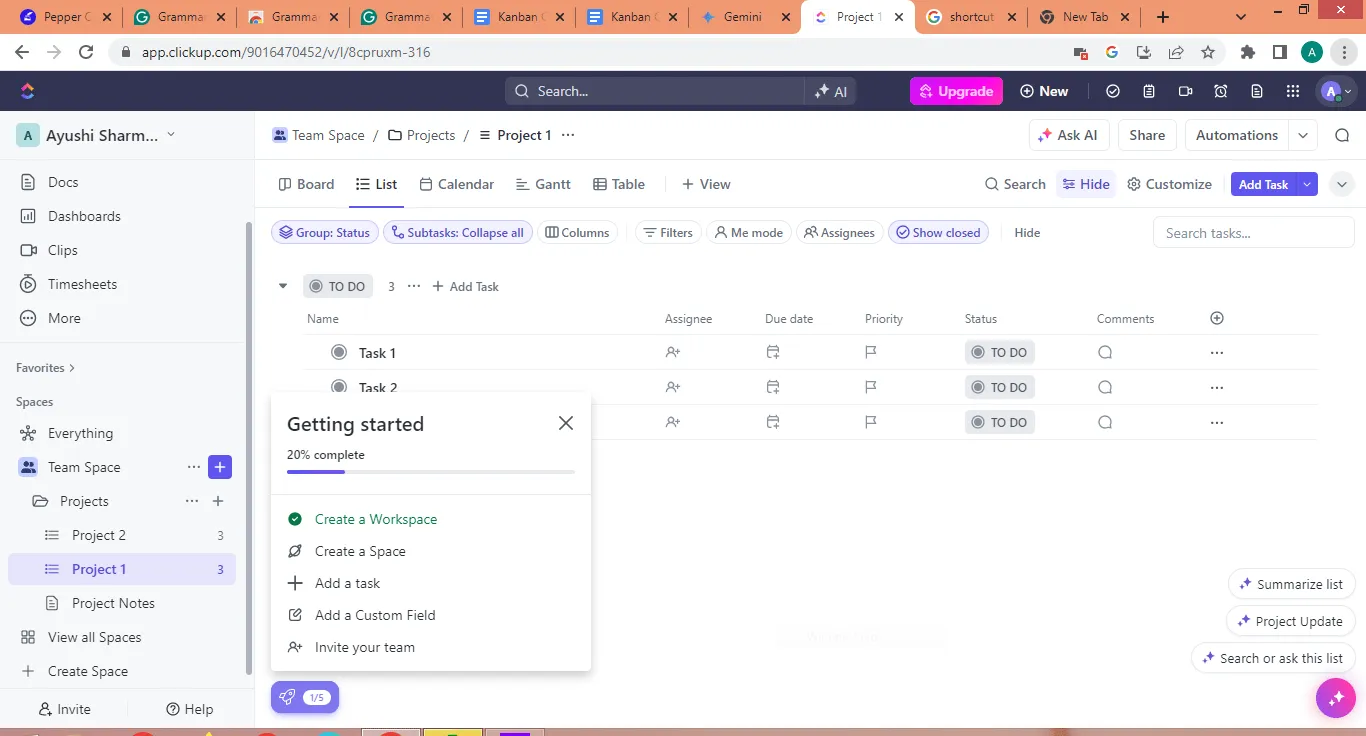 Menu delle azioni rapide scheda Kanban