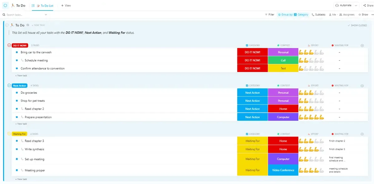 Marco «Getting Things Done» de ClickUp