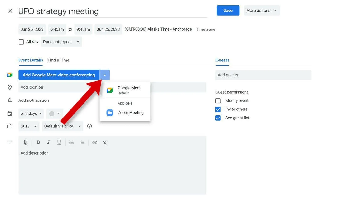 Thêm liên kết Zoom vào Lịch Google