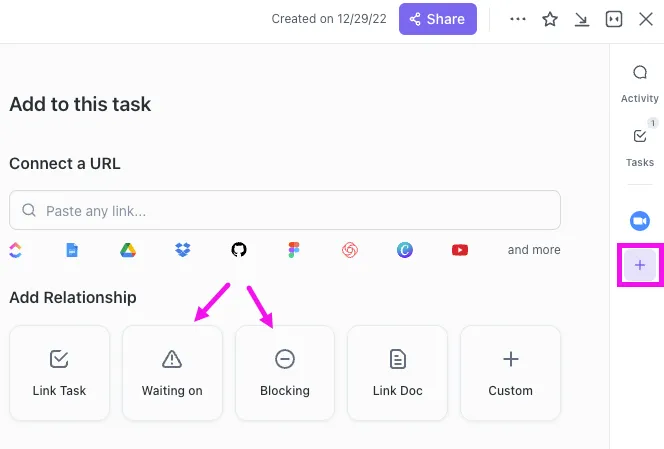ClickUp Dependencies: Задайте взаимоотношенията между задачите, за да контролирате последователността им.