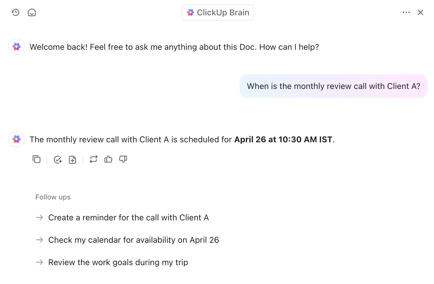 ClickUp Brain: إجازة عمل