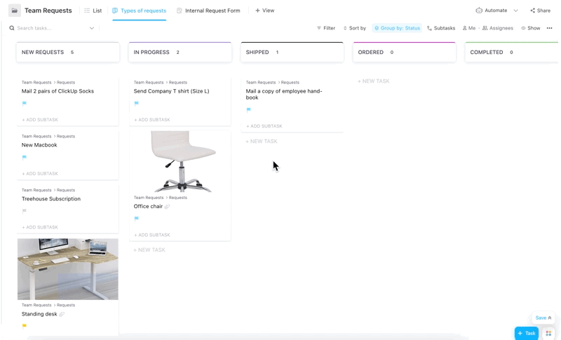Quadro Kanban do ClickUp