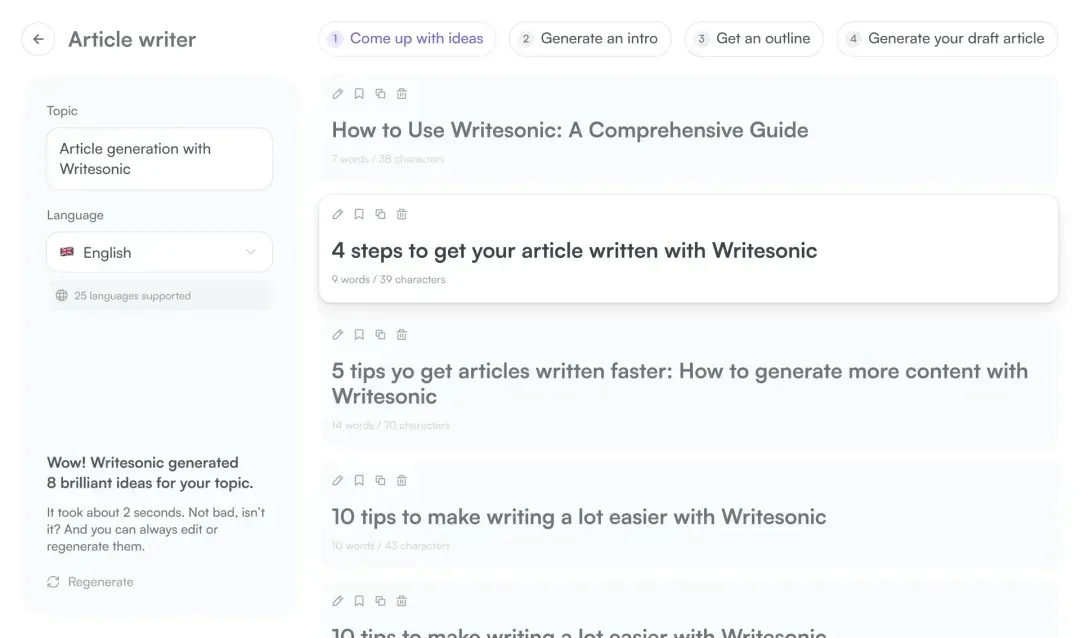 Writesonic Innehållsgenerering