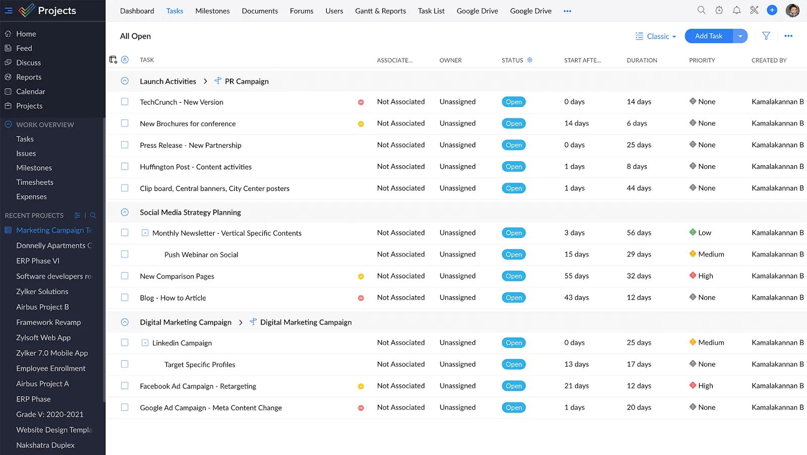 Zoho Projects: Организирайте проекти, задачи и проследяване на времето – идеален за спестяване на разходи