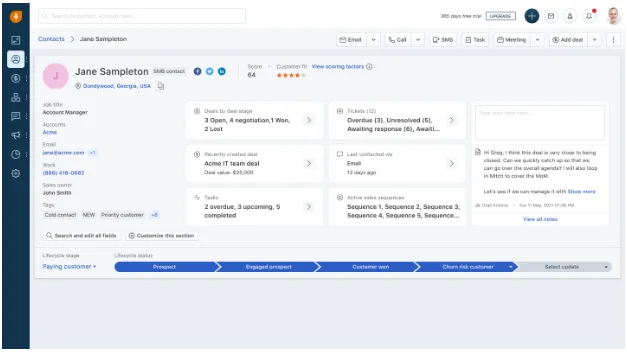 Ein Screenshot der Kundendatenbank-Software von Freshworks, Freshsales