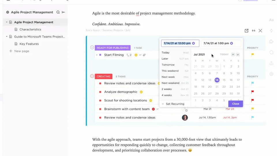 Enlaza ClickUp Docs con los flujos de trabajo para obtener actualizaciones de tareas, cambios de estado y gestión de proyectos sin interrupciones, todo en un solo lugar.