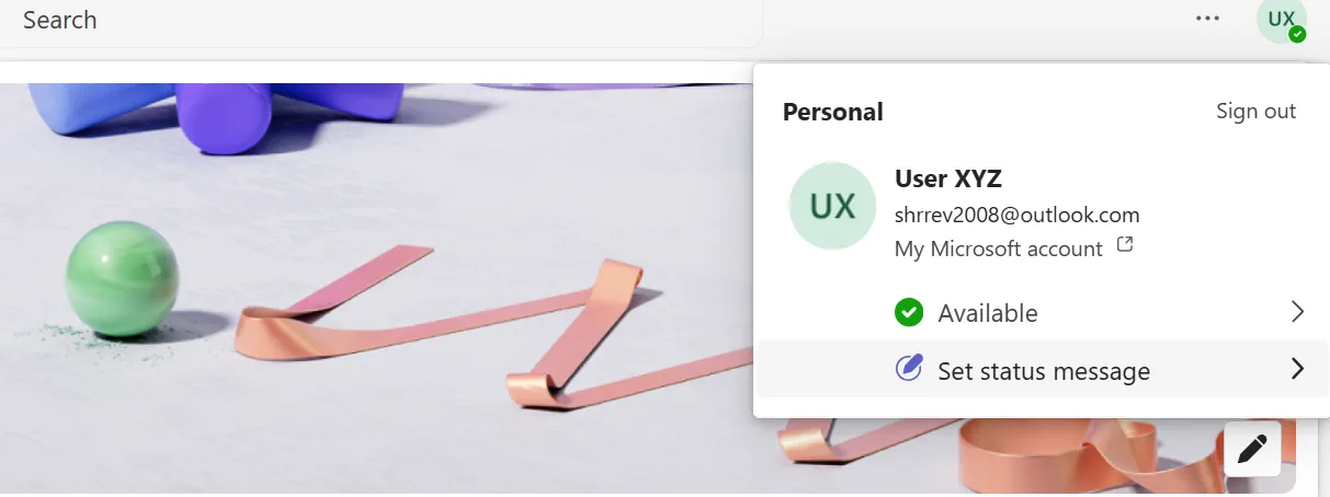 Come impostare l'assenza dall'ufficio in Teams - Passaggio 2