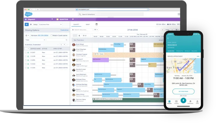 Software Salesforce Field Service para programação e análise avançadas