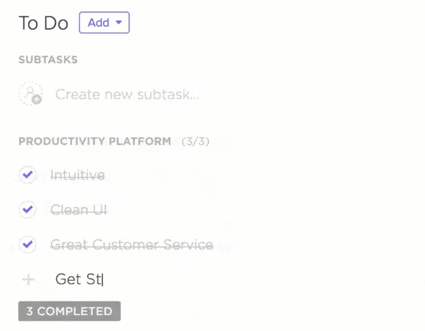 Списък с задачи в ClickUp