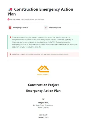 Questo modello include tutto il necessario per pianificare, costruire e mettere in atto un piano di emergenza per il tuo cantiere edile.