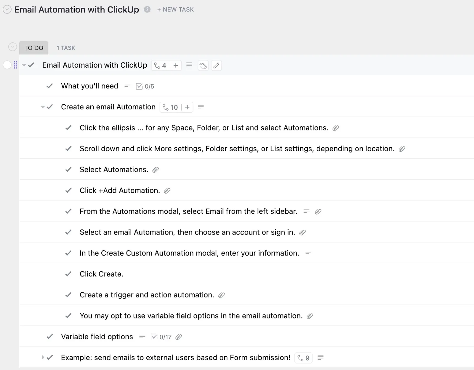 ClickUp e-mail automatizálási sablon: egyszerűsített automatizált marketingstratégia