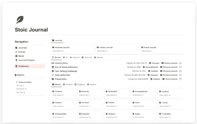 Template Jurnal Notion: Template Jurnal Stoic