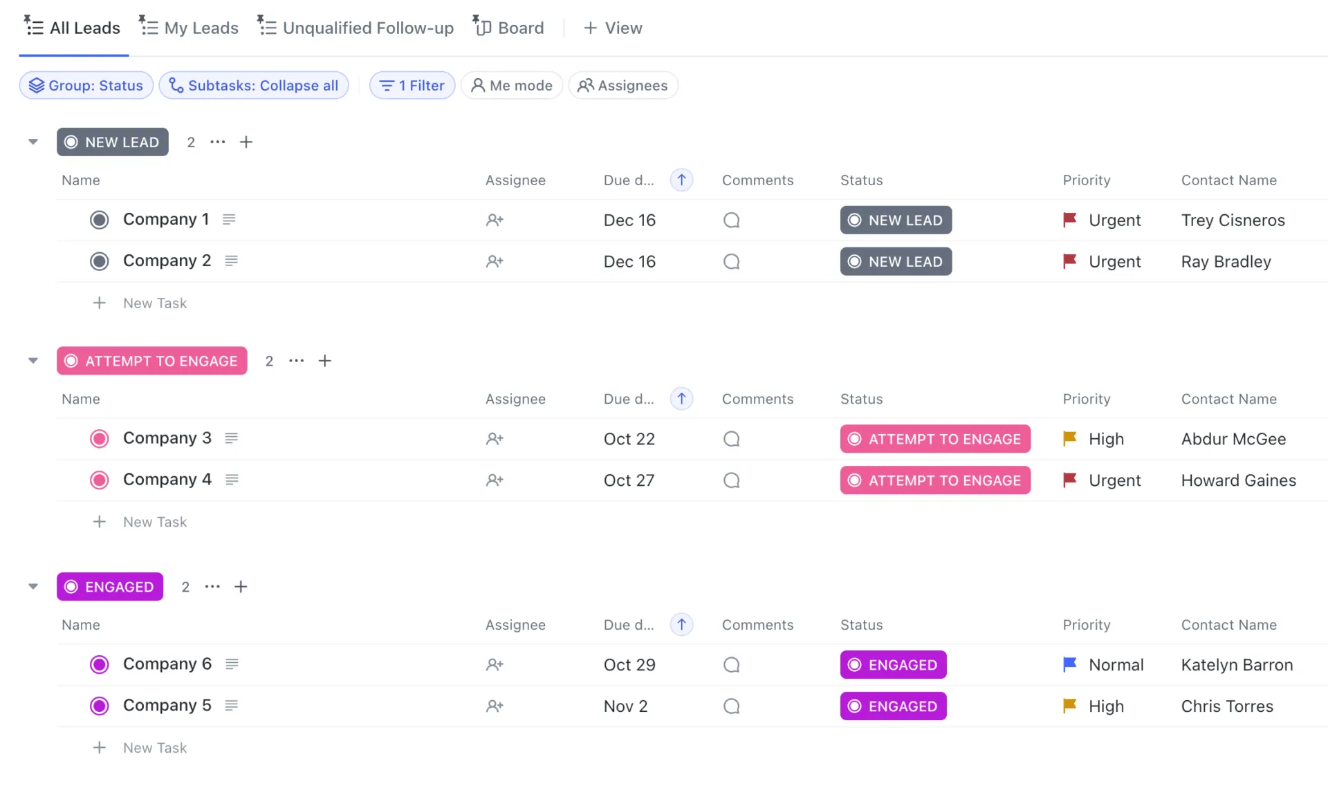 Transformez vos informations commerciales en actions grâce aux tâches ClickUp que vous pouvez attribuer et suivre.